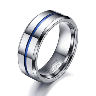 8mm Tungsten Carbide Men's Wedding Band with Thin Blue Line Evani Naomi Jewelry