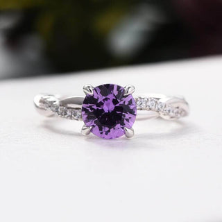 Round Cut 1.25ct Amethyst Purple Diamond Twist Engagement Ring