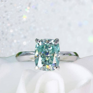 Flash Sale- 3.0 ct Cushion Cut Blue Green Moissanite Wedding Ring