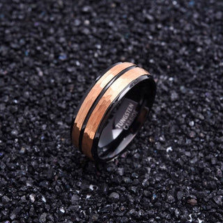 Black & Rose Gold Facet Finish 8mm Tungsten Wedding Band Evani Naomi Jewelry