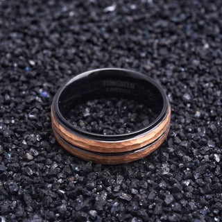 Black & Rose Gold Facet Finish 8mm Tungsten Wedding Band Evani Naomi Jewelry