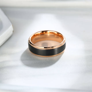 Black Surface & Rose Gold 8mm Tungsten Wedding Band Evani Naomi Jewelry