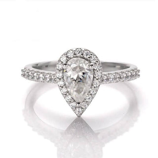 Brilliant 1.00 ct Pear-cut Diamond Petite Halo Engagement Ring Evani Naomi Jewelry