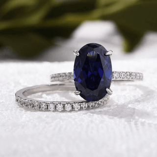 Classic Oval Cut 3.5ct Blue Sapphire Diamond Bridal Set