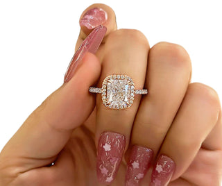 Classic Rose Gold Halo Radiant Cut Engagement Ring Evani Naomi Jewelry
