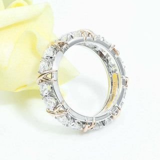 Classic Two Tones 14K Rose and White Gold Moissanite Eternity Wedding Band Evani Naomi Jewelry