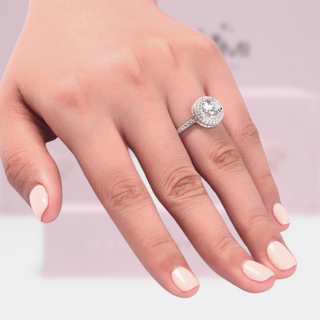 Double-Halo Round 1.00 ct Diamond Engagement Ring Evani Naomi Jewelry