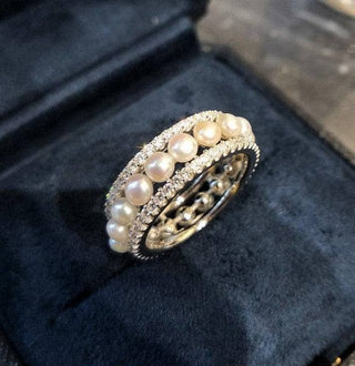 Elegant Eternity Pearl Wedding Band Evani Naomi Jewelry