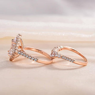 Elegant Pear Cut 2.2 Carat Halo Rose Gold Bridal Ring Set