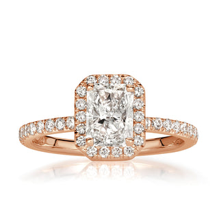 Elongated Classic Rose Gold Halo Radiant Cut Engagement Ring Evani Naomi Jewelry