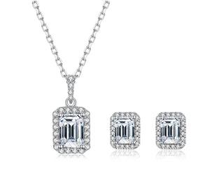 Emerald-cut 1.0 ct Moissanite Diamond Halo Jewelry Set Evani Naomi Jewelry
