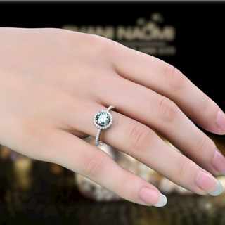 1.0 ct Round Green Moissanite Halo Engagement Ring