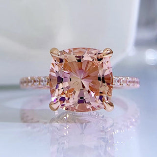 3.50 ct Rose Gold Cushion Cut Peachy Pink Diamond Engagement Ring