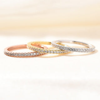 Three Pieces Full Eternity Stackable Wedding Band Set