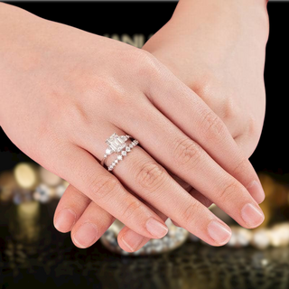 14k Emerald Cut Engagement Ring Set