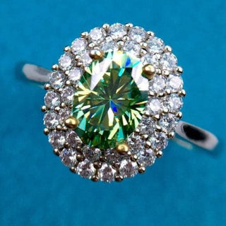1.0 Ct Green Oval Cut Moissanite Engagement Ring