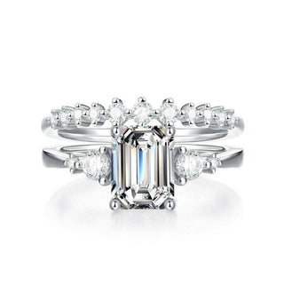 14k Emerald Cut Engagement Ring Set