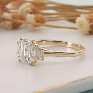 14K Yellow Gold Emerald Cut Engagement Ring