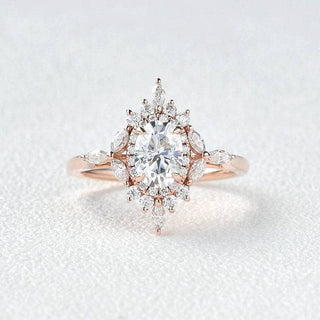 14K Gold 1.0 Ct Oval Cut Antique Flower Engagement Ring