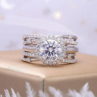 14k White Gold 2.0ct Round Cut Moissanite Engagement Ring Set