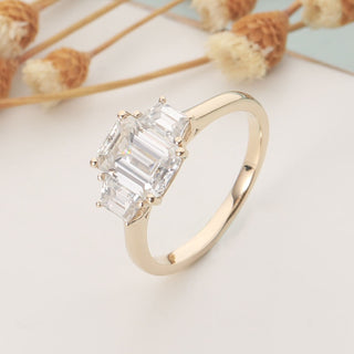 14K Yellow Gold Emerald Cut Engagement Ring