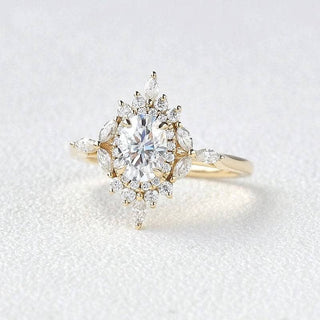 14K Gold 1.0 Ct Oval Cut Antique Flower Engagement Ring