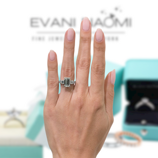 5.30 ct Emerald Cut 3 Diamonds Engagement Ring - Evani Naomi Jewelry