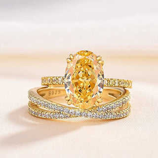 Oval Cut 3.5ct Yellow Sapphire Yellow Gold Bridal Set