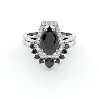 Faithfulness Gothic Wedding Rings in 14k Gold 1ct Black Pear Cut Moissanite Evani Naomi Jewelry