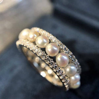 Flash Sale- 0.6 ct Elegant Eternity Pearl Wedding Band Evani Naomi Jewelry