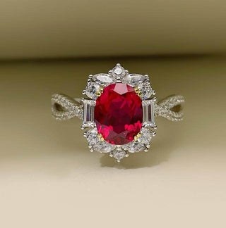 Flash Sale- 1.0 Carat Oval Cut Vintage Twist Ruby Engagement Ring Evani Naomi Jewelry