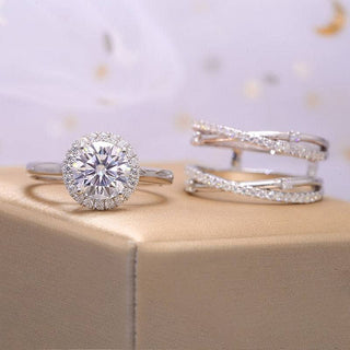 Flash Sale- 14k White Gold Insert Engagement Ring Set in 2.0ct Round Cut Moissanite Evani Naomi Jewelry
