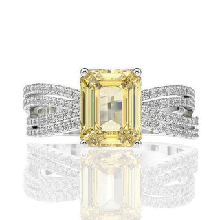 Flash Sale- 3.0 ct Emerald Cut White Gold Simulated Yellow Sapphire Engagement Ring Evani Naomi Jewelry