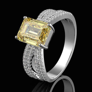 Flash Sale- 3.0 ct Emerald Cut White Gold Simulated Yellow Sapphire Engagement Ring Evani Naomi Jewelry