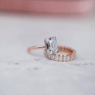 Flash Sale- 3.5 ct Yellow Gold Emerald Cut Engagement Ring & Emerald Cut Band Evani Naomi Jewelry