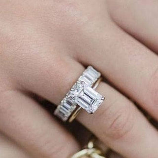 Flash Sale- 3.5 ct Yellow Gold Emerald Cut Engagement Ring & Emerald Cut Band Evani Naomi Jewelry