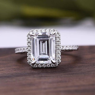 Flash Sale- 4.0 Ct Halo Emerald Cut Created Diamonds Wedding Ring Set Evani Naomi Jewelry