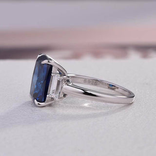 Flash Sale- 5.0 ct Three Stone Cushion Cut Blue Sapphire Engagement Ring Evani Naomi Jewelry
