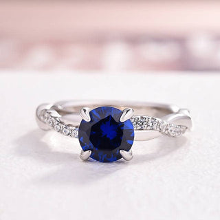 Flash Sale- Blue 1.5 Ct Round Cut Created Diamond Twist Engagement Ring Evani Naomi Jewelry