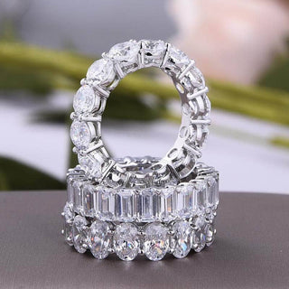Flash Sale- Emerald, Round & Oval Cut Eternity Wedding Band Set Evani Naomi Jewelry