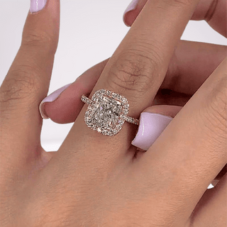 Flash Sale- Halo Radiant Cut Classic Rose Gold Engagement Ring Evani Naomi Jewelry