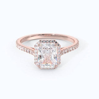 Flash Sale- Halo Radiant Cut Classic Rose Gold Engagement Ring Evani Naomi Jewelry