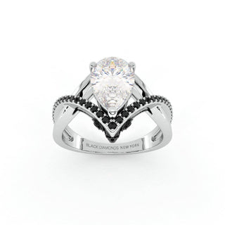 Flash Sale- Only You- Skull & Roses 1.5 ct Pear Cut Created Diamond Wedding Ring Evani Naomi Jewelry