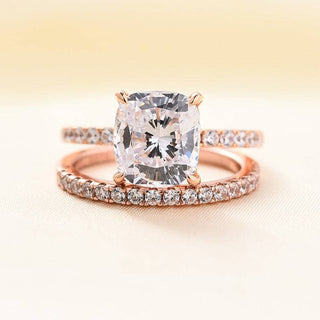Flash Sale- Rose Gold 3.0 ct Cushion Cut Clear Simulated Sapphire Wedding Ring Set Evani Naomi Jewelry