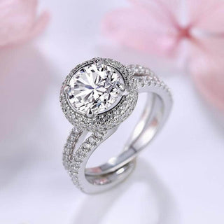 Flash Sale- Round Cut 2.0 ct Diamond Halo Wedding Ring Set Evani Naomi Jewelry