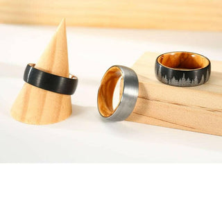 Forest Engraved 8mm Tungsten Carbide with Inner Wood Shank Evani Naomi Jewelry