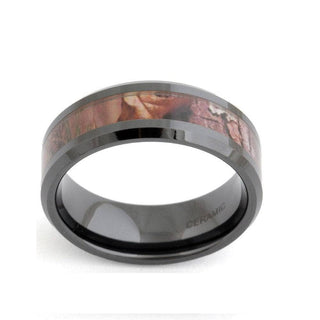 Glossy Black 8mm Ceramic Wedding Band with Camo Inlay Evani Naomi Jewelry