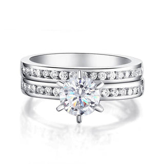 Half-Eternity Round 1.0 ct Diamond Ring Set Evani Naomi Jewelry