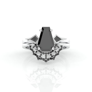 LOVE SPELL Gothic Spider Web Wedding Ring Set in 14k Gold Coffin Cut Moissanite Evani Naomi Jewelry