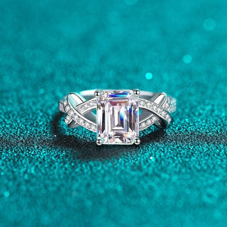 Luxurious 3ct Emerald Radiant Cut Moissanite Wedding Ring Evani Naomi Jewelry